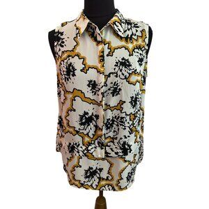 Metaphor Womens Sleeveless Black White Mustard Print Blouse L/G